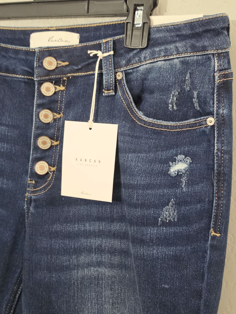 KanCan Kennedy Dark Wash Distressed Flare Jeans Mid Rise Stretchy Womens 13/30 - Picture 7 of 12